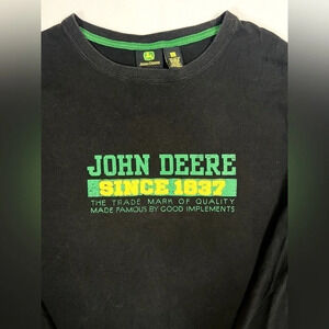 JOHN DEERE Men’s Long Sleeve Logo Embroidered Black Tee Shirt Farm Tractor Large